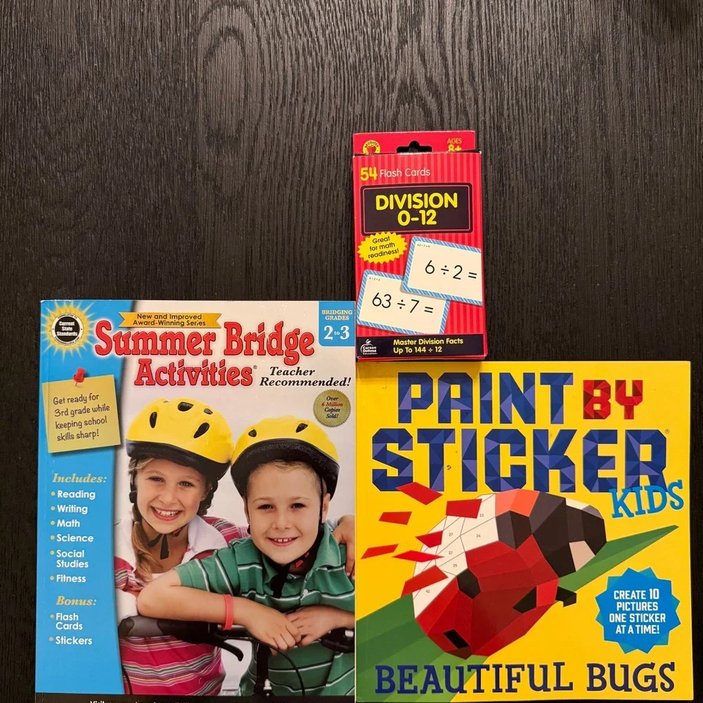 Kids Learning Activity Bundle Summer Bridge Paint by Sticker & Division Card NEW